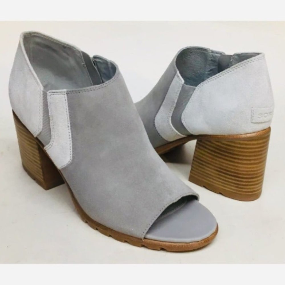 Sorel $170 Nadia sz10 NIB Ankle Bootie Dove Grey Color Suede Open Toe Traction